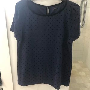 LOFT Short-Sleeve Navy w/ Black Dots & Trim, Sz L